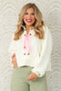 Moment in Time Cream Pink Ribbon Long Sleeve Top