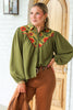 Flowery Olive Long Sleeve Blouse