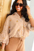 Amber Striped Floral 3/4 Bubble Sleeve Blouse