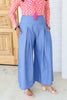 Maisey Pleated Denim Blue Cropped Wide Leg Pant