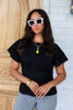Aubrey Black Tie Waist Short Sleeve Top