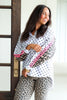 Avery Polka Dot & Leopard White Long Sleeve Blouse