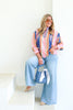 Ikat Blue Striped Popover Long Sleeve Blouse