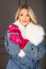 Little Bit Of Bling Fuchsia Rhinestone Studded Fur Cuff Gloves