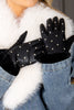 Little Bit Of Bling Black Rhinestone Studded Fur Cuff Gloves