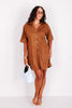 There For It Camel Short Sleeve Mini Dress