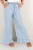 Christina Light Denim Ruffle Bottom Wide Leg Pant