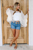 Remember Me Ivory Lace Trimmed Short Sleeve Blouse
