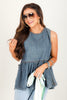 Sally Denim Side Tie Sleeveless Top