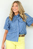 Tiana Medium Denim Striped Short Sleeve Blouse