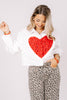 Queen of Sparkles Jeweled White Ruffle Heart Long Sleeve Blouse