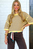 Calia Yellow Striped Short Sleeve Sweater