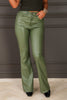 Astrid Military Green Flare Leg Faux Leather Pant