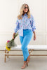 Landry Flower Embroidery Sky Blue Long Sleeve Top