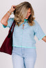 DOORBUSTER Butterfly Kisses Aqua and Lilac Short Sleeve Sweater