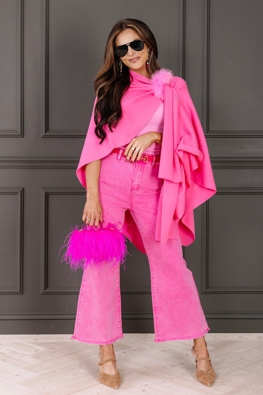 MITCHIE'S Hot Pink Real Fox Poncho Wrap