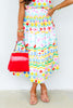 Uptown Girl White Multi Geometric Print Midi Skirt