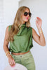 There For It Olive Polka Dot Sleeveless Blouse