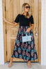Mya Black & Red Short Sleeve Maxi Dress