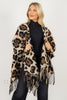 DOORBUSTER In My Head Leopard Fringe Ruana Poncho