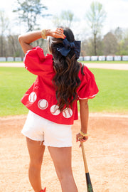 Light Blue Peplum Baseball Top